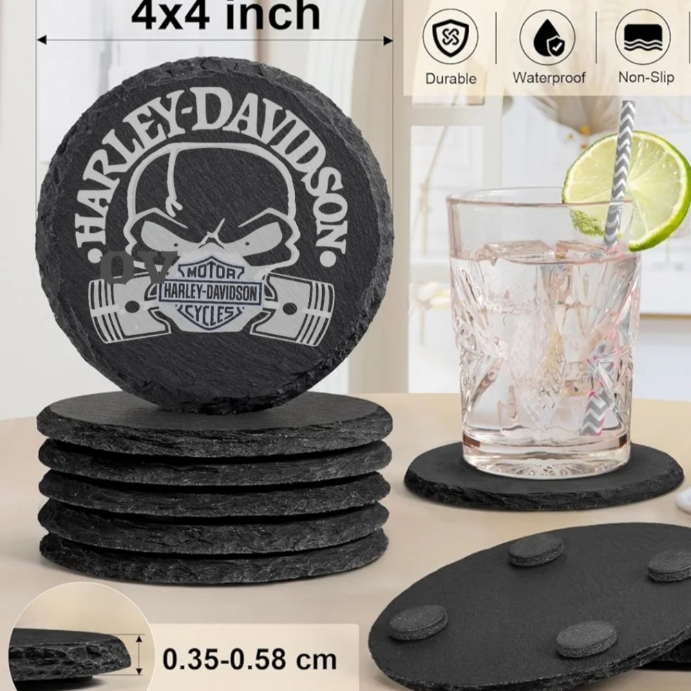 Harley Davidson slate coaster set of 2